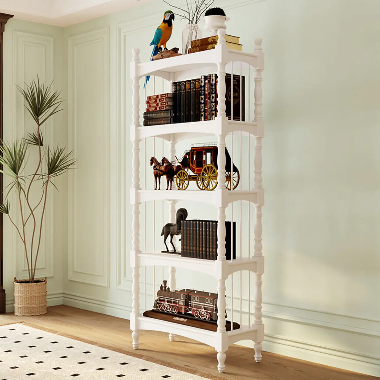 Traditional Etagere Brown Wooden Bookshelf 5-Tier