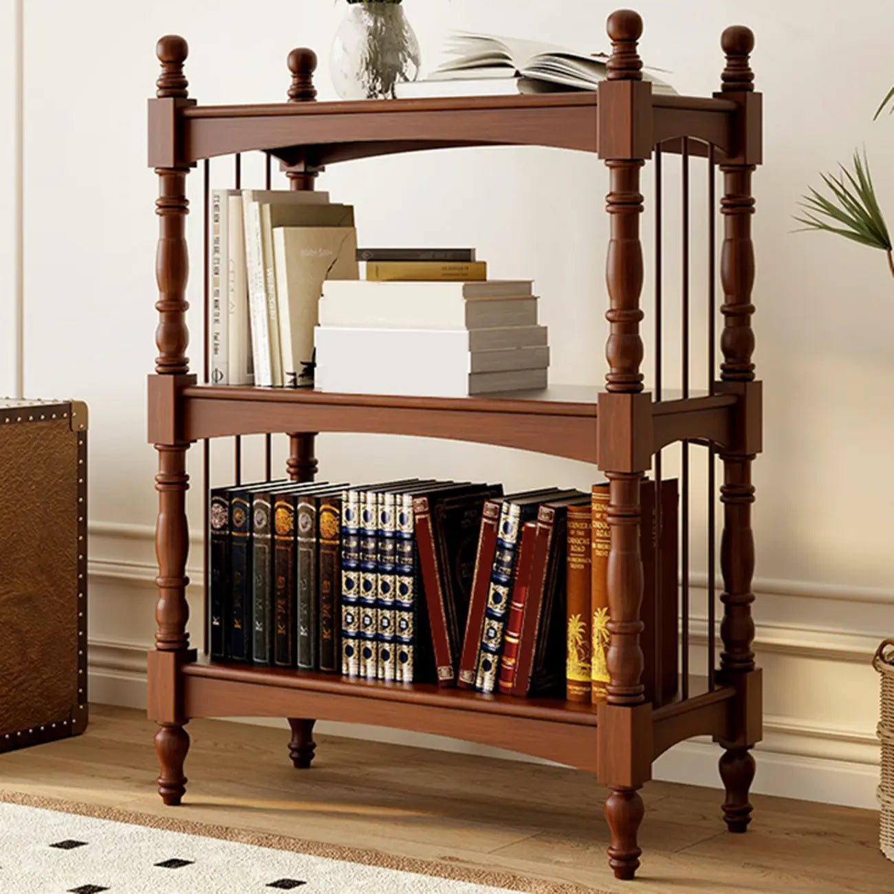 Traditional Etagere Brown Wooden Bookshelf 5-Tier