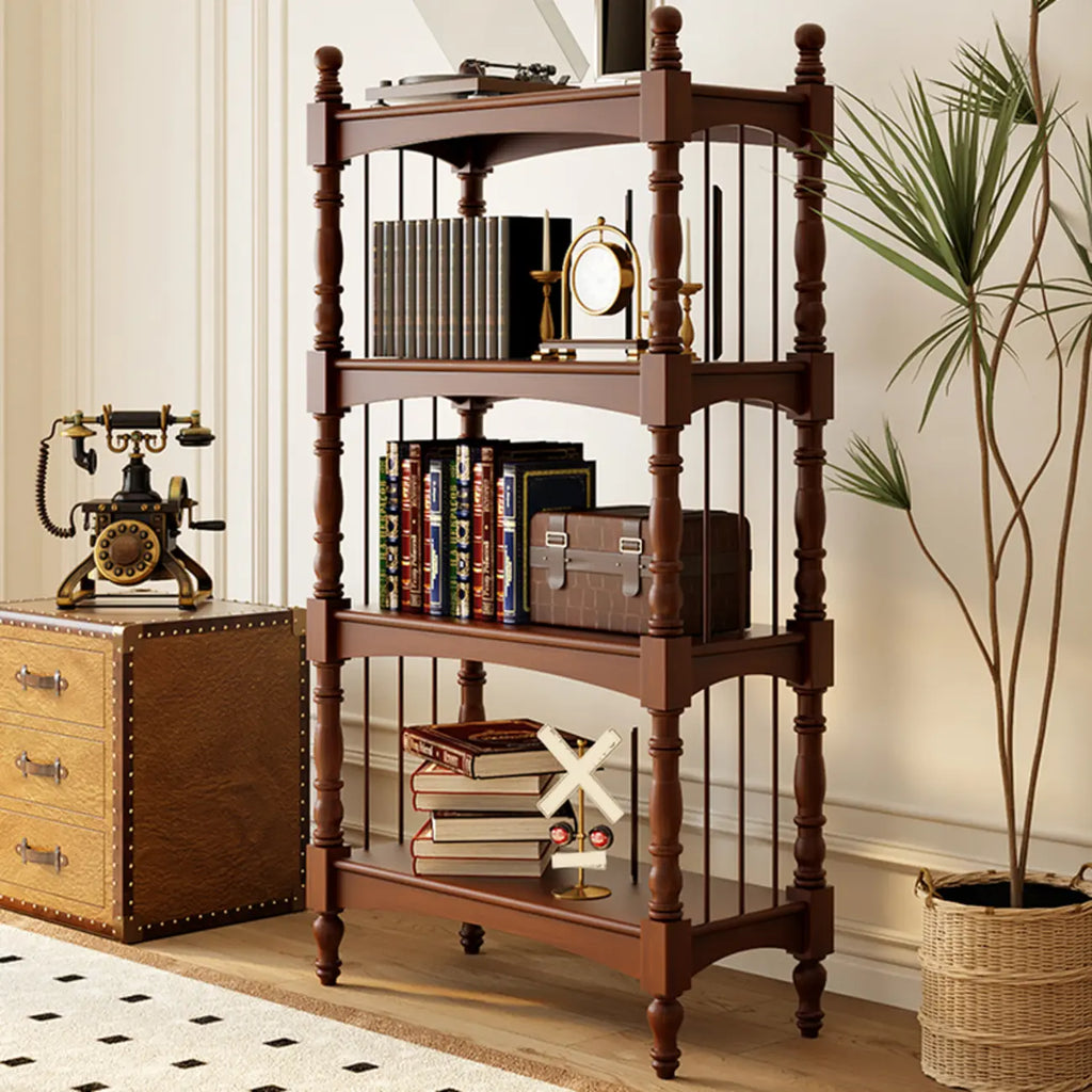Traditional Etagere Brown Wooden Bookshelf 5-Tier