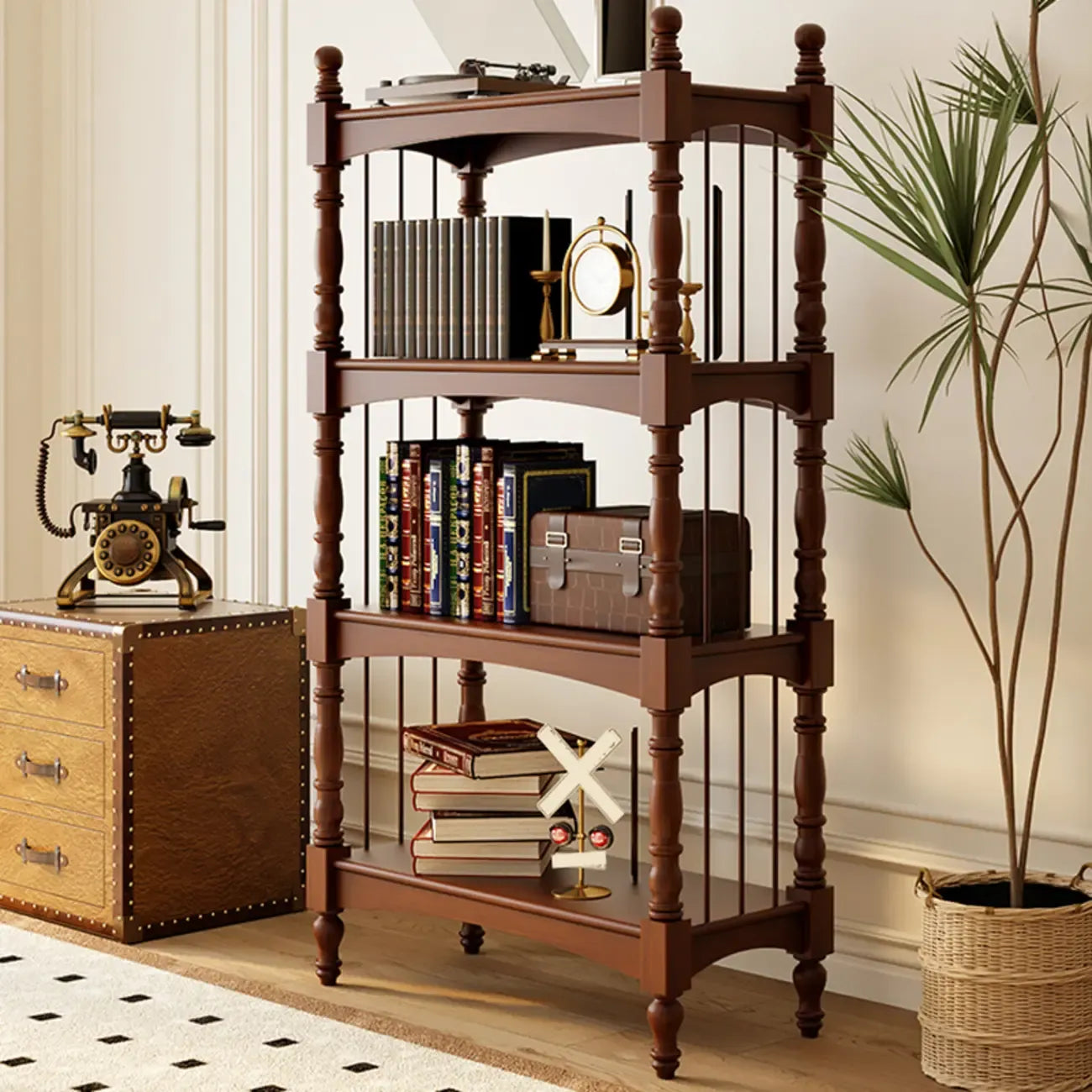 Traditional Etagere Brown Wooden Bookshelf 5-Tier