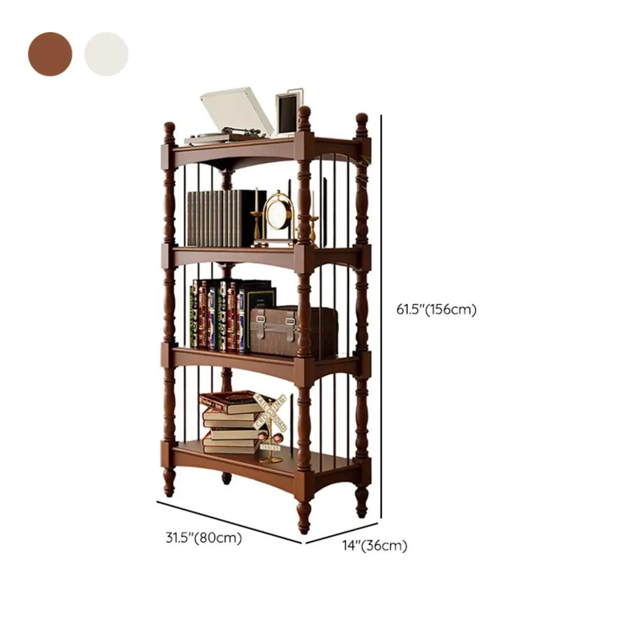 Traditional Etagere Brown Wooden Bookshelf 5-Tier