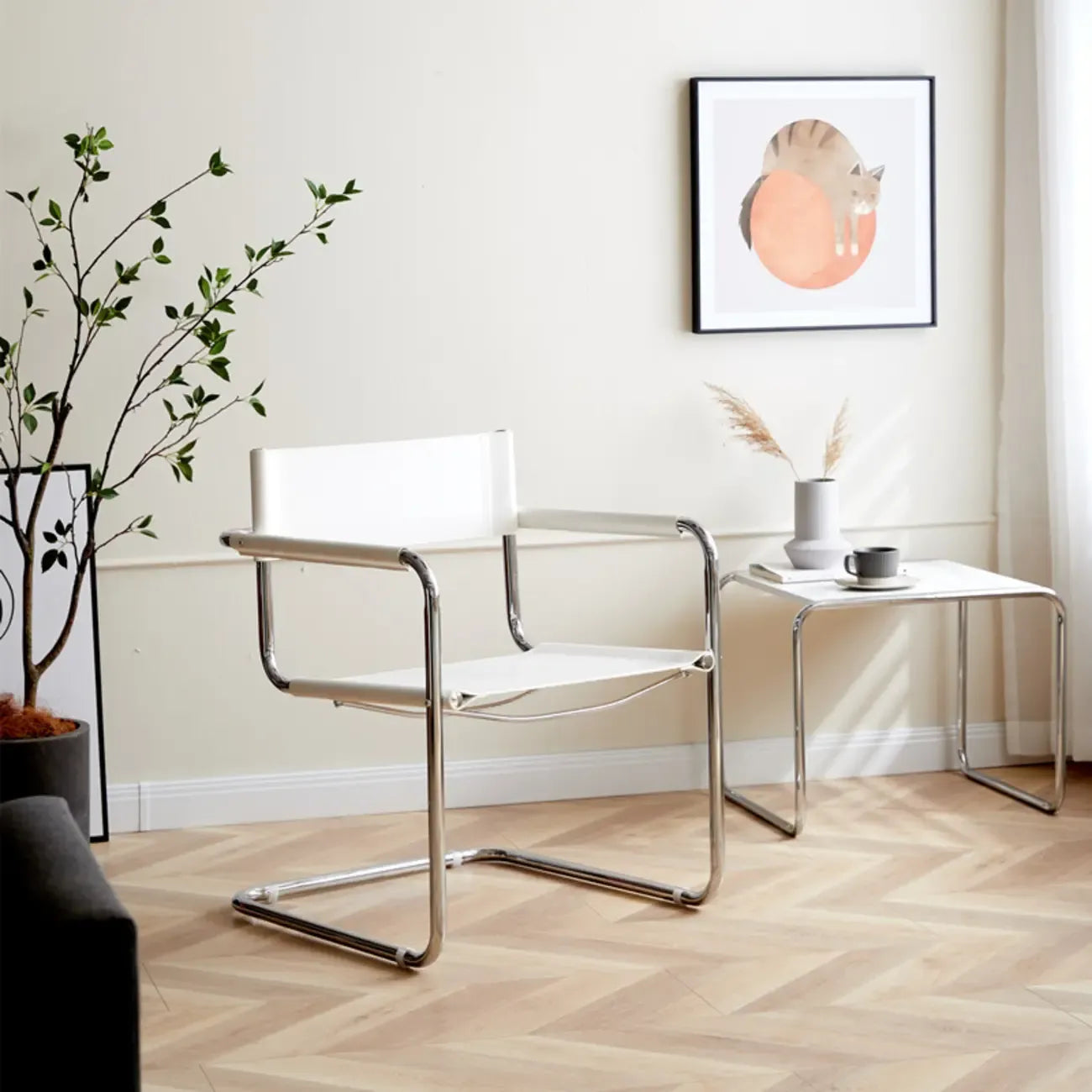 Modern Stainless Steel Open Back Arm Dining Chair
