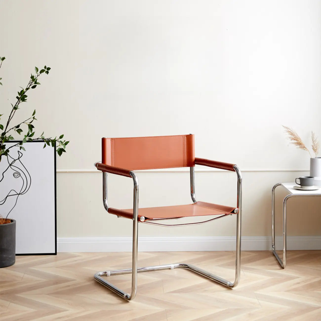 Modern Stainless Steel Open Back Arm Dining Chair