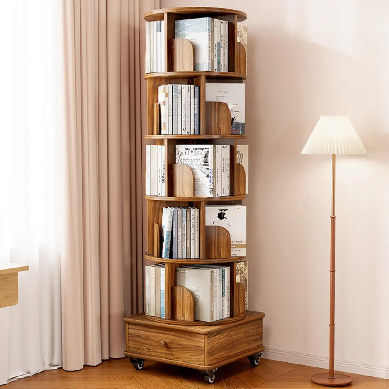 Unique Rotating Closed Back Wooden Storage Bookcase