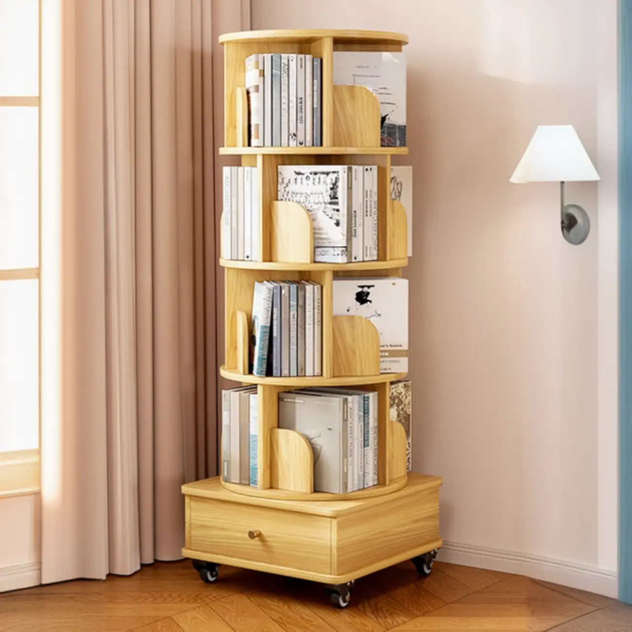 Unique Rotating Closed Back Wooden Storage Bookcase