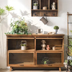 Traditional Multi-Shelves Brown Wooden Flip-Up China Cabinet