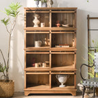 Traditional Multi-Shelves Brown Wooden Flip-Up China Cabinet