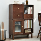 Narrow Modern Wood Brown Vertical Bookcase with Drawers