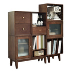 Narrow Modern Wood Brown Vertical Bookcase with Drawers