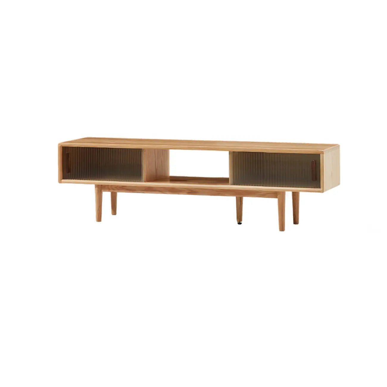 Natural Wood TV Stand with 2 Cabinets