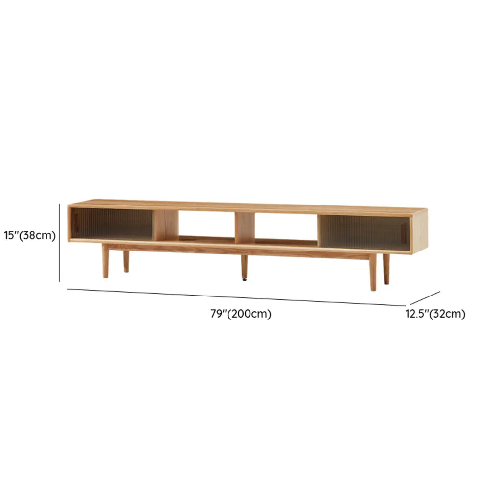 Natural Wood TV Stand with 2 Cabinets