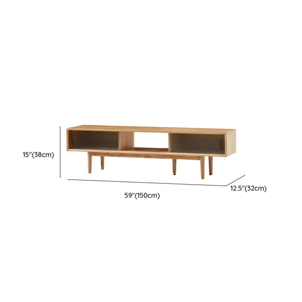 Natural Wood TV Stand with 2 Cabinets