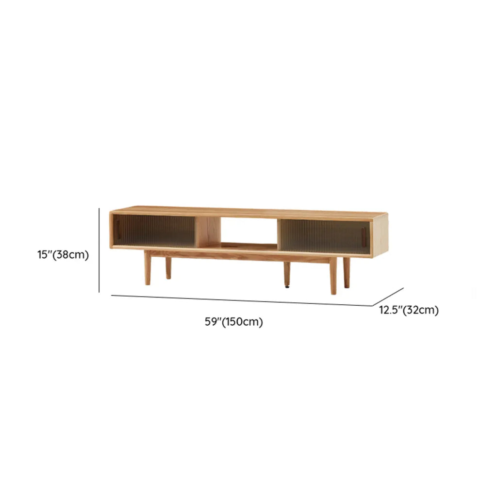 Natural Wood TV Stand with 2 Cabinets