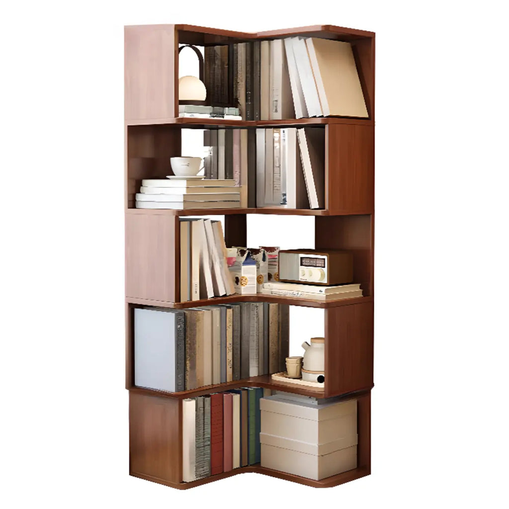 Minimalism Vertical Brown Wood Corner Bookcase