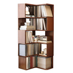 Minimalism Vertical Brown Wood Corner Bookcase