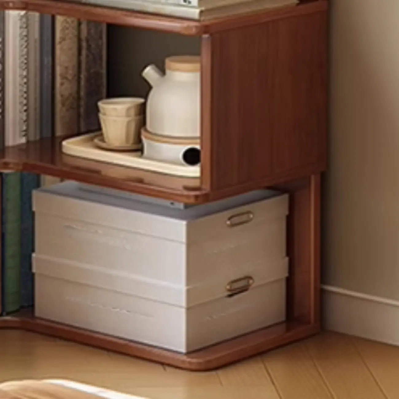 Minimalism Vertical Brown Wood Corner Bookcase
