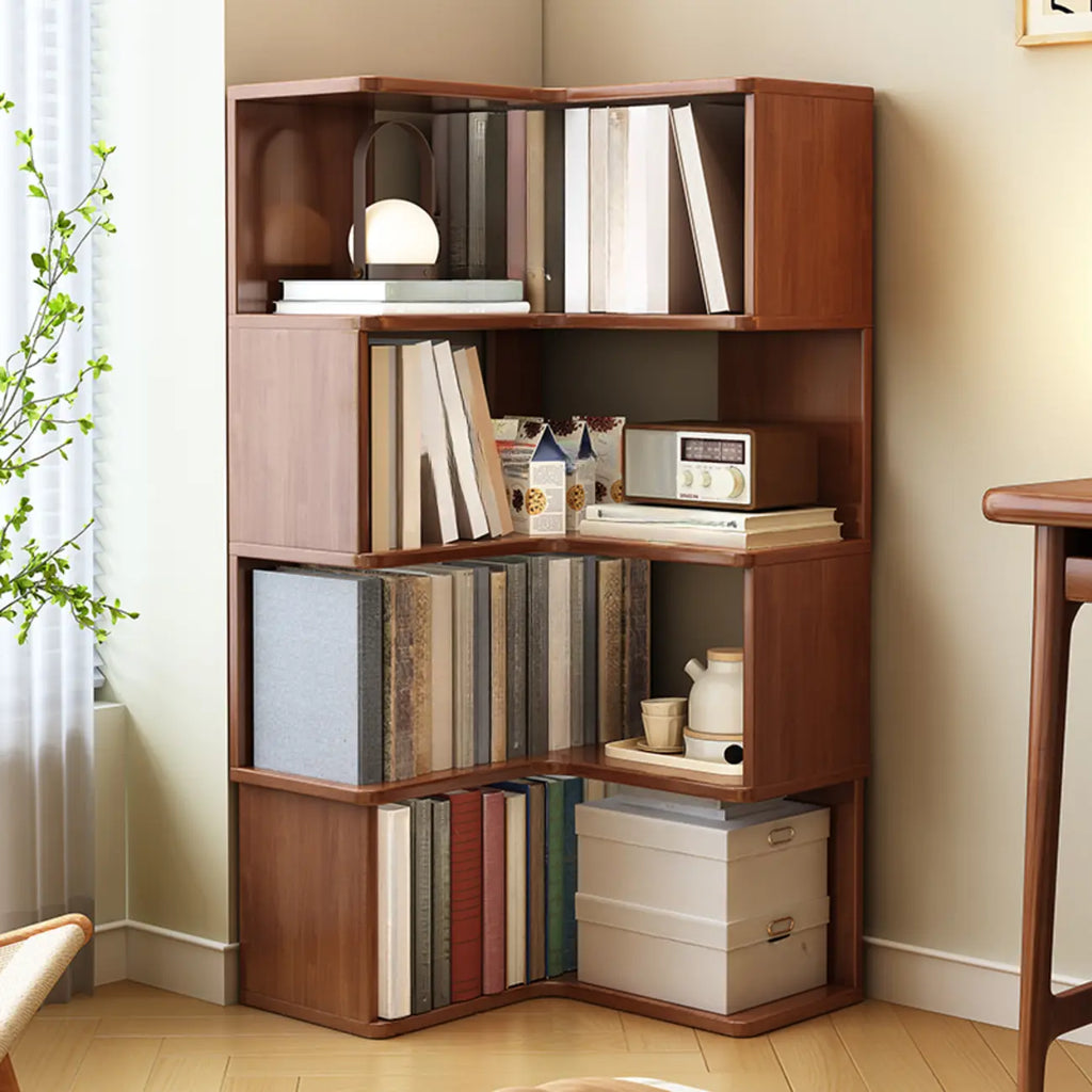 Minimalism Vertical Brown Wood Corner Bookcase