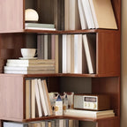 Minimalism Vertical Brown Wood Corner Bookcase