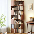 Minimalism Vertical Brown Wood Corner Bookcase