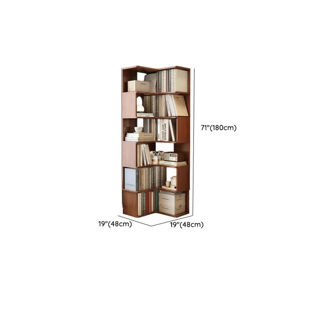 Minimalism Vertical Brown Wood Corner Bookcase