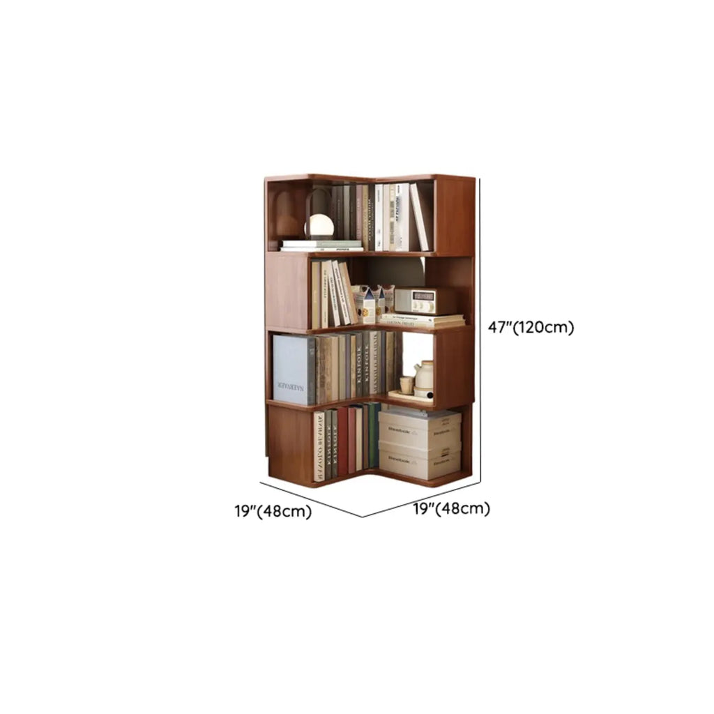 Minimalism Vertical Brown Wood Corner Bookcase