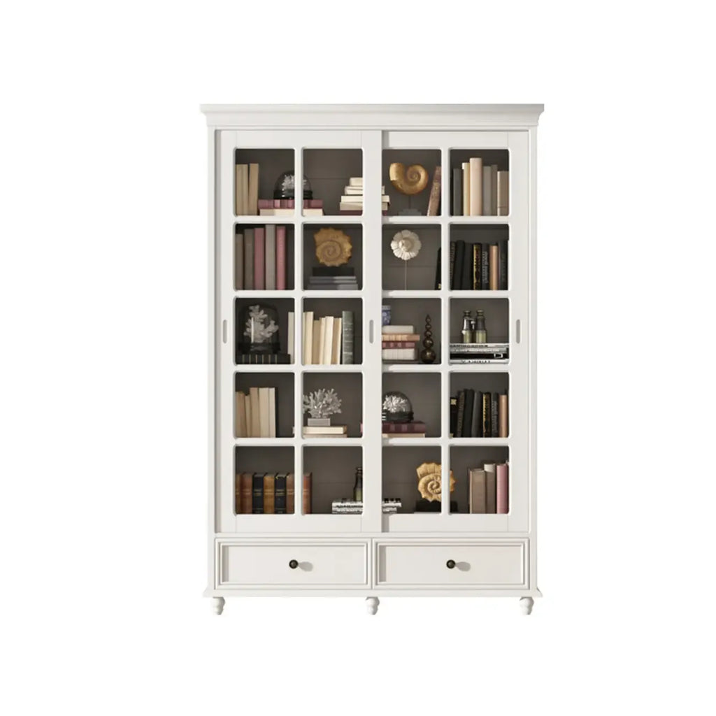Large Wooden White Storage Sliding Door Display Cabinet