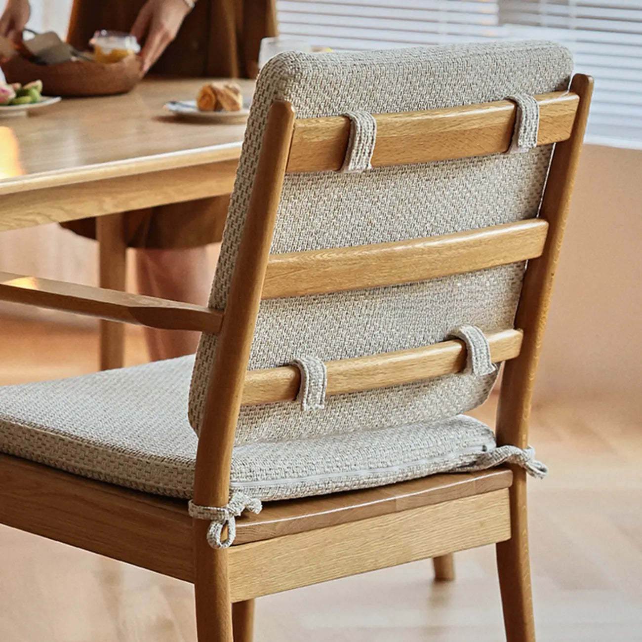 Scandinavian Upholstered Arm Wooden Dining Chair