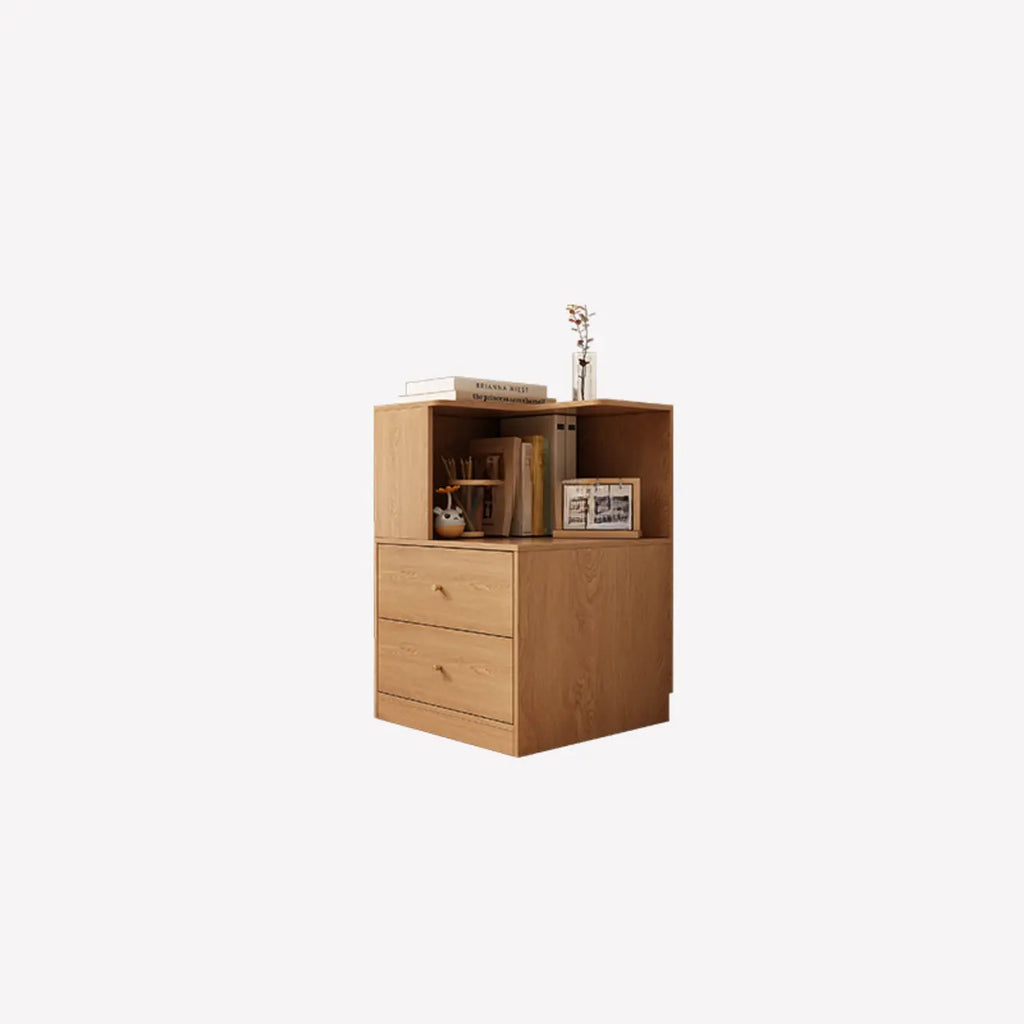 Modern Sepia Timber Corner Bookcase with 2 Drawers
