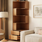 Modern Sepia Timber Corner Bookcase with 2 Drawers
