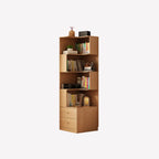 Modern Sepia Timber Corner Bookcase with 2 Drawers