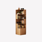 Modern Sepia Timber Corner Bookcase with 2 Drawers