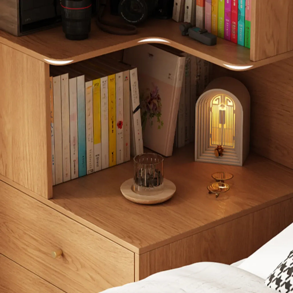 Modern Sepia Timber Corner Bookcase with 2 Drawers