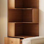 Modern Sepia Timber Corner Bookcase with 2 Drawers