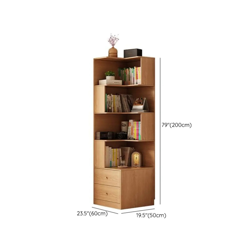Modern Sepia Timber Corner Bookcase with 2 Drawers