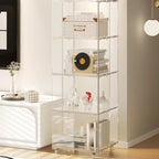 Modern Clear Lucite Vertical Etagere Rolling Bookshelf