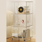 Modern Clear Lucite Vertical Etagere Rolling Bookshelf