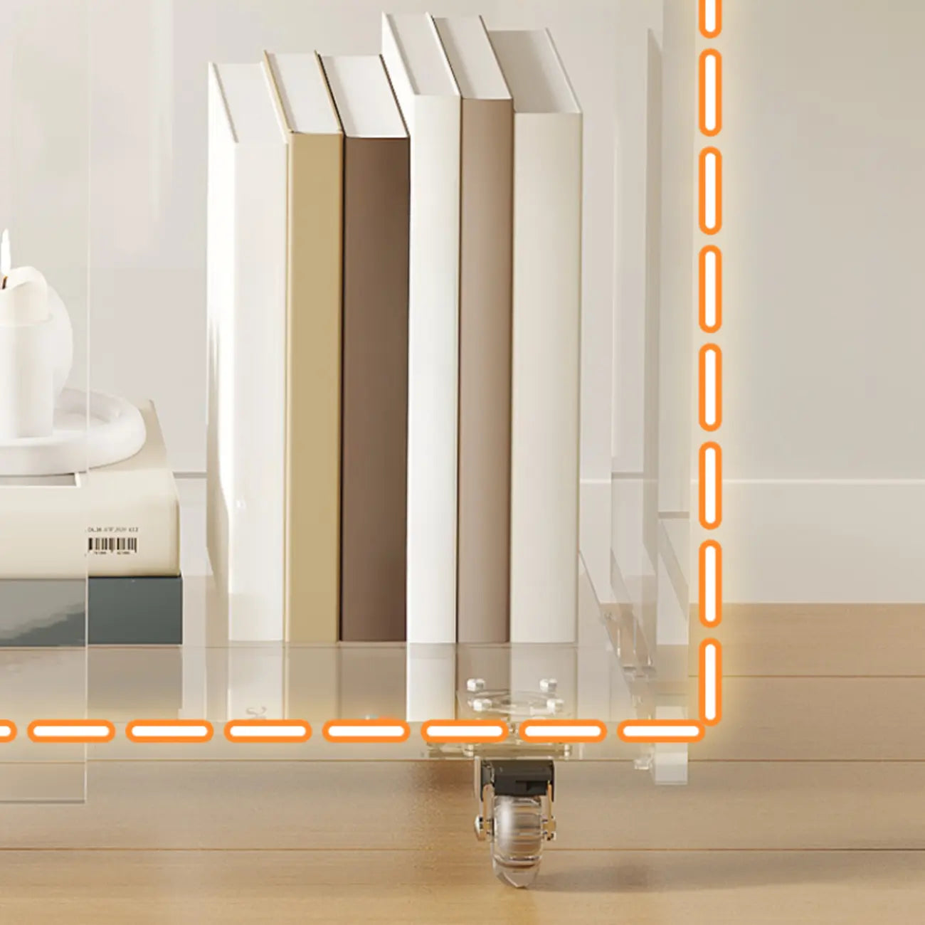 Modern Clear Lucite Vertical Etagere Rolling Bookshelf