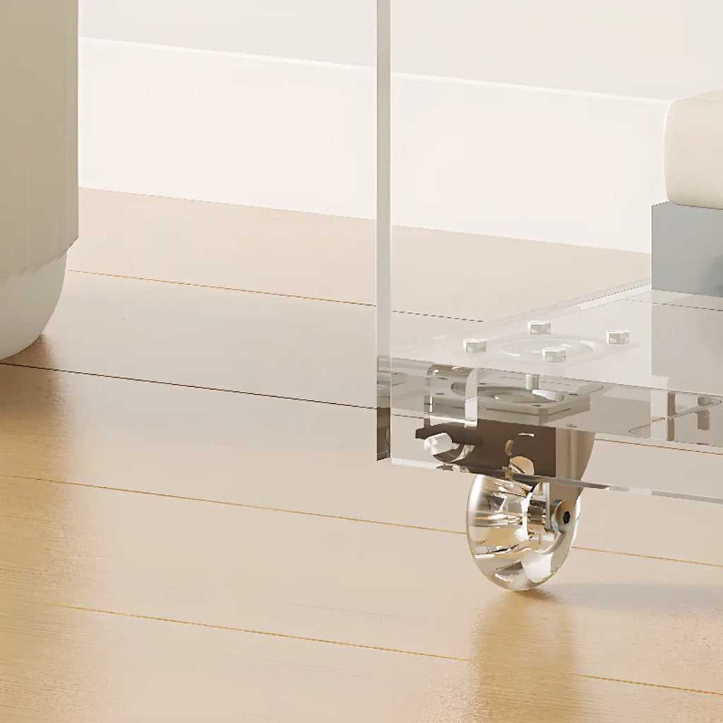 Modern Clear Lucite Vertical Etagere Rolling Bookshelf