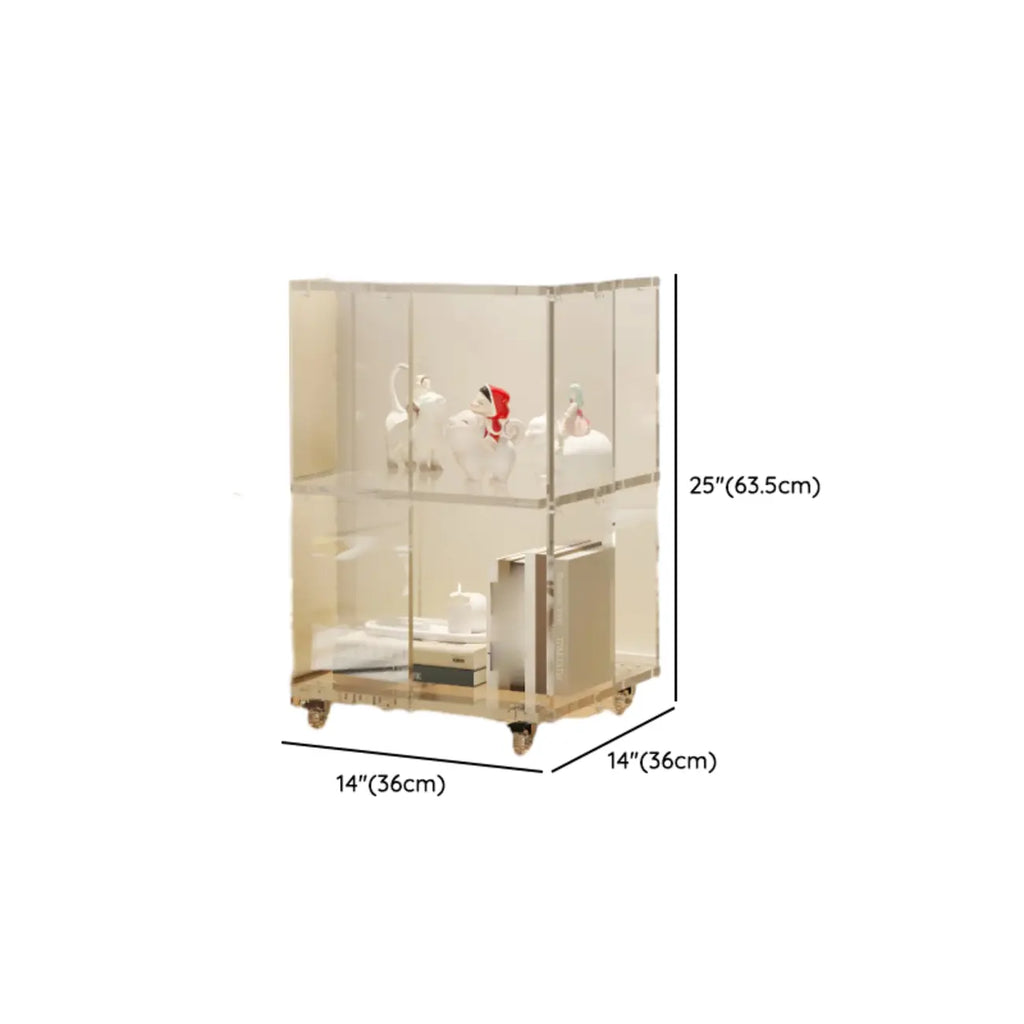 Modern Clear Lucite Vertical Etagere Rolling Bookshelf