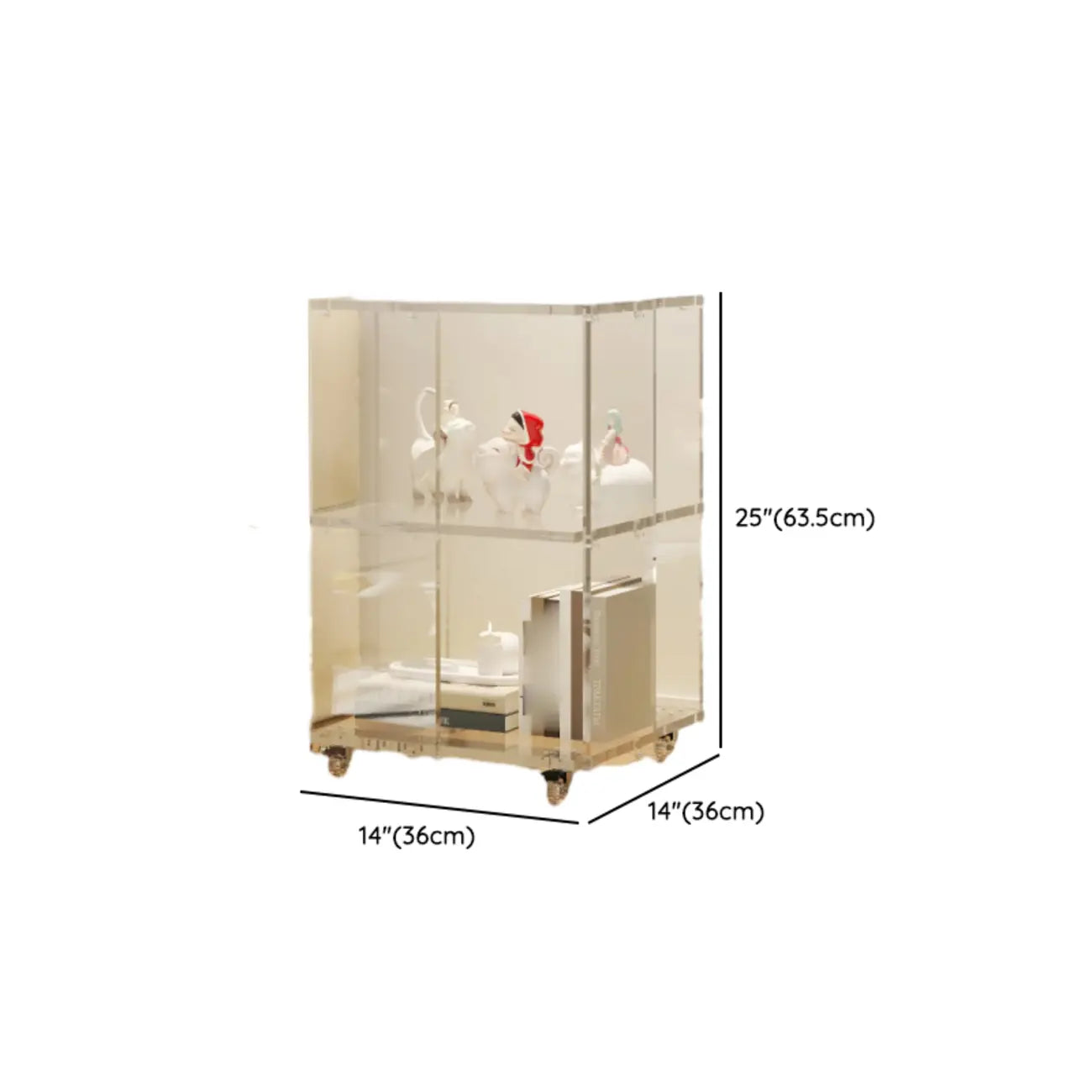 Modern Clear Lucite Vertical Etagere Rolling Bookshelf