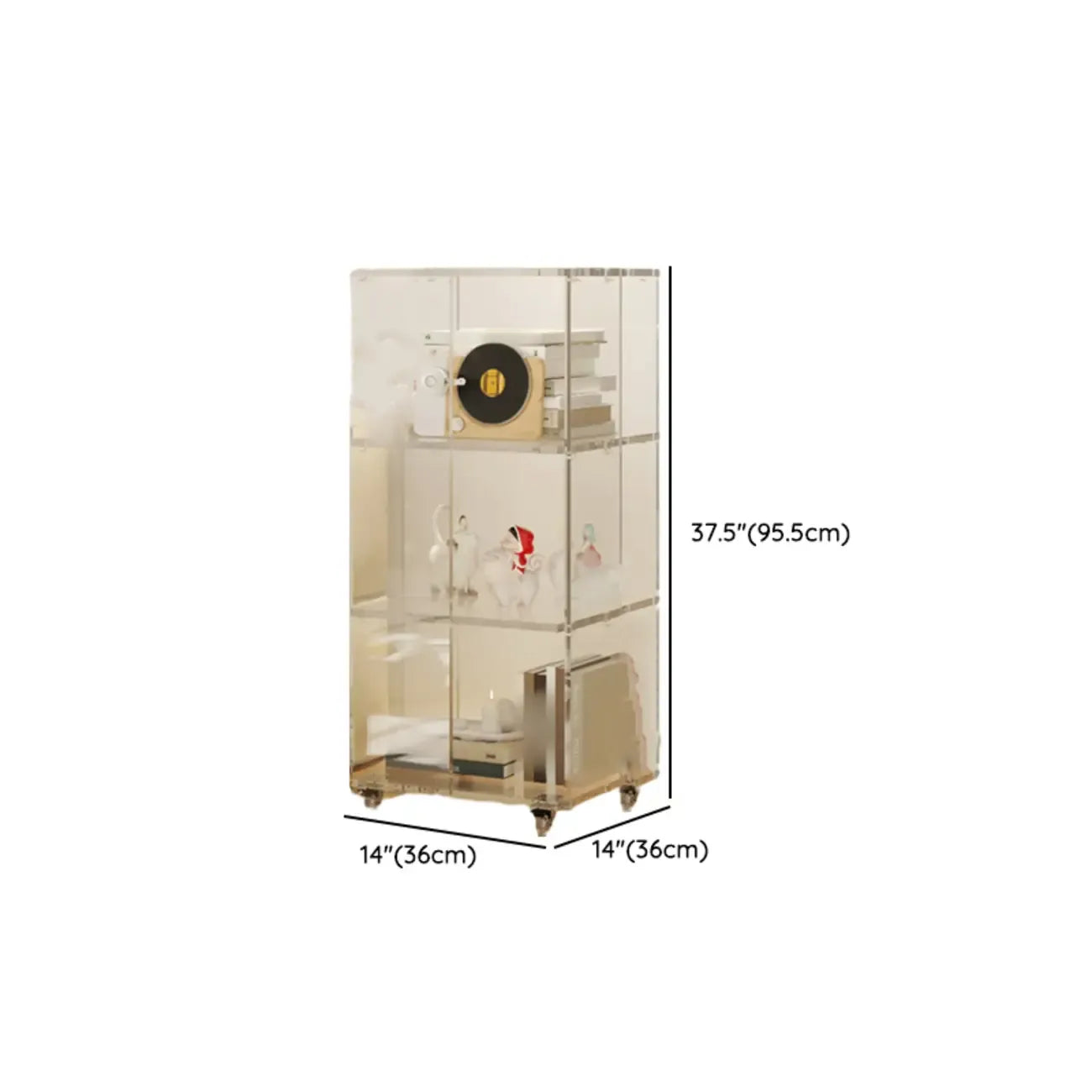 Modern Clear Lucite Vertical Etagere Rolling Bookshelf