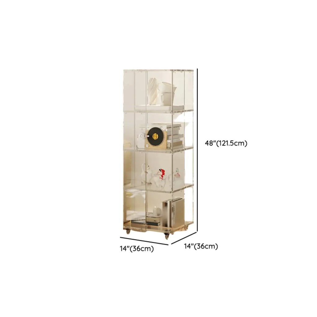 Modern Clear Lucite Vertical Etagere Rolling Bookshelf