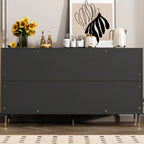 Traditional 3-Layer Rattan Wooden Black Sideboard Cabinet