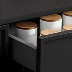 Traditional 3-Layer Rattan Wooden Black Sideboard Cabinet
