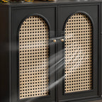 Traditional 3-Layer Rattan Wooden Black Sideboard Cabinet