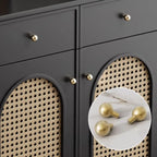 Traditional 3-Layer Rattan Wooden Black Sideboard Cabinet