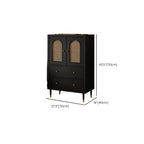 Traditional 3-Layer Rattan Wooden Black Sideboard Cabinet