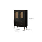 Traditional 3-Layer Rattan Wooden Black Sideboard Cabinet