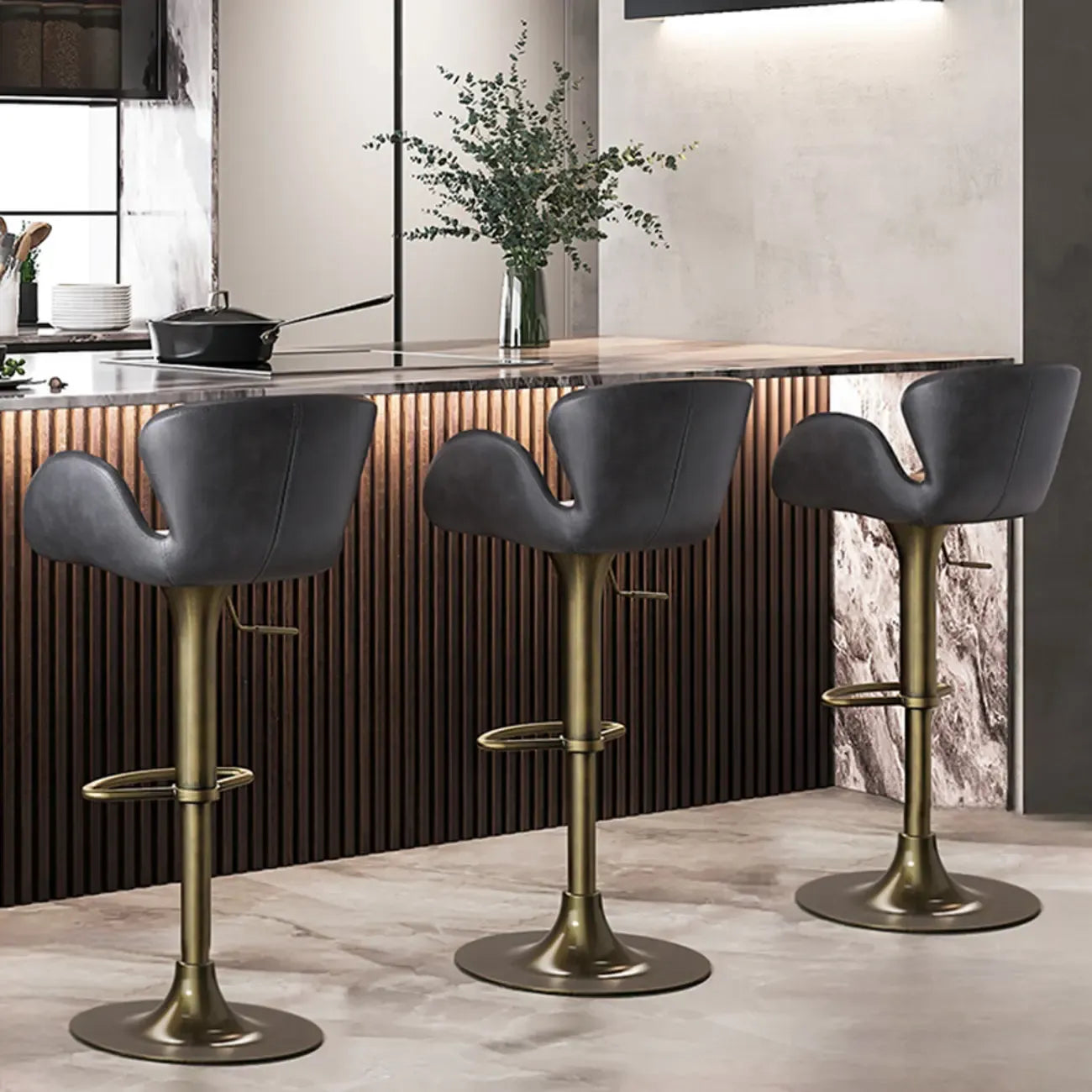 Adjustable Height Swivel Distressed Leather Bar Stools with Back