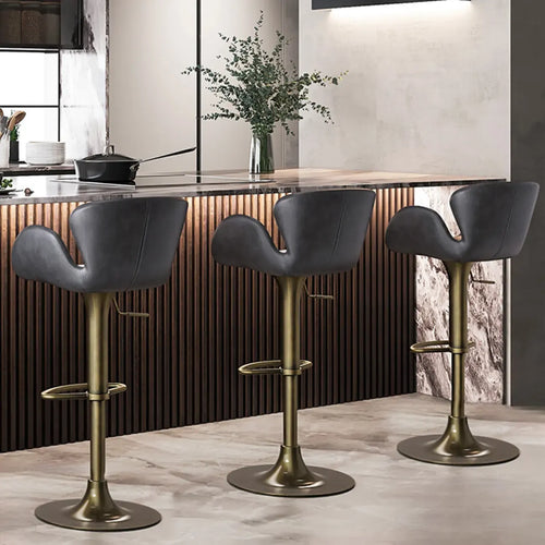 Adjustable Height Swivel Distressed Leather Bar Stools with Back